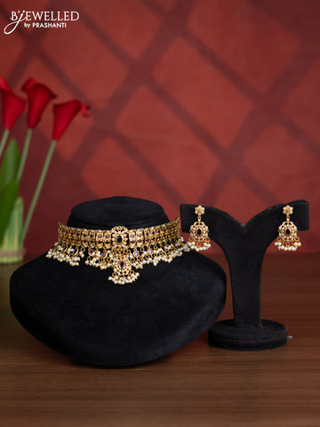 Antique choker with kemp & cz stones and pearl hangings
