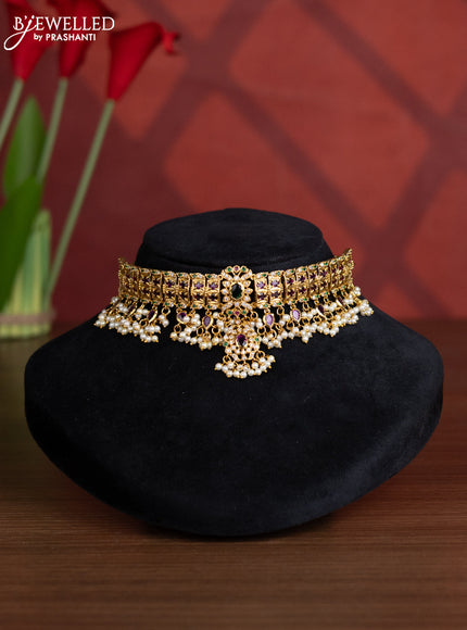 Antique choker with kemp & cz stones and pearl hangings