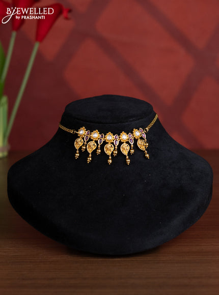 Antique choker manga pattern with kemp & kundan stones and golden beads hangings