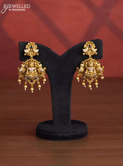 Antique big choker lakshmi design with kemp & cz stones and golden beads hangings