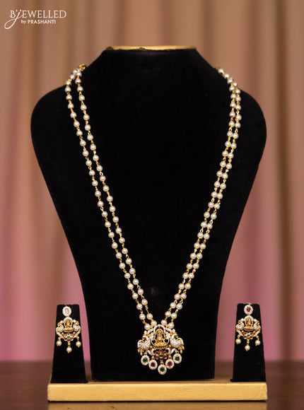 Pearl necklace lakshmi design with kemp and cz stones hangings