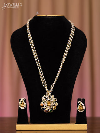 Pearl necklace lakshmi design with multicolour and cz stones