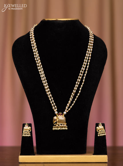 Pearl necklace elephant pendant with kemp and cz stones in pearl hangings