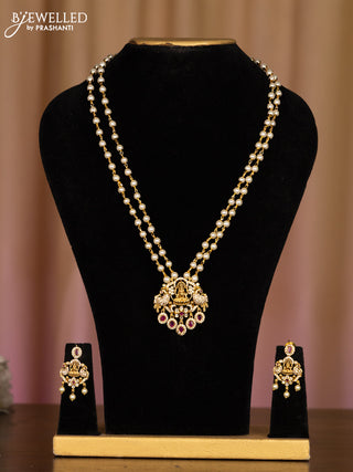 Pearl haaram lakshmi pendant with kemp and cz stones in hangings