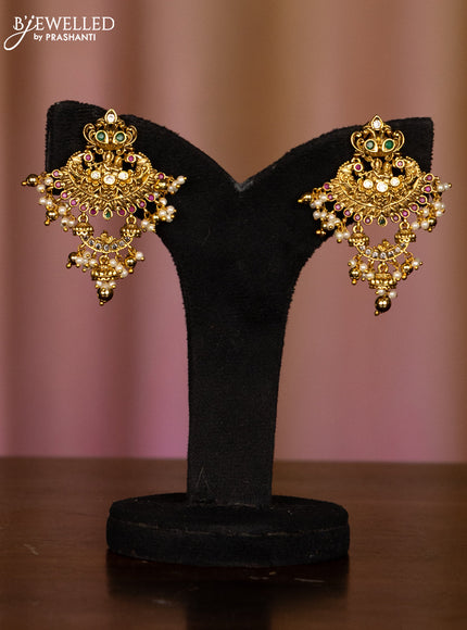 Pearl haaram radha krishna pendant with kemp and cz stones in pearl & golden beads hangings