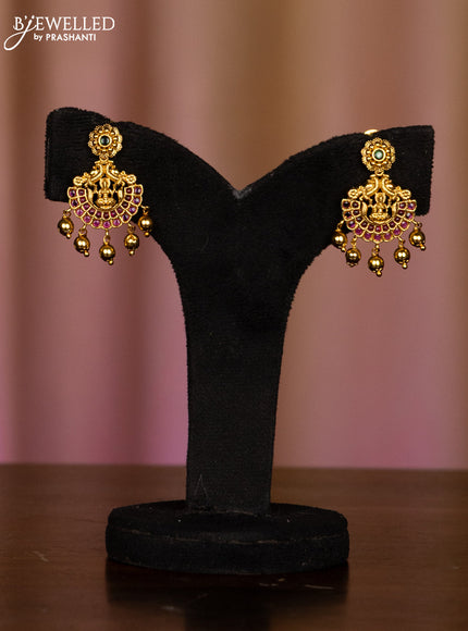 Pearl haaram lakshmi pendant with kemp stones in golden beads hangings