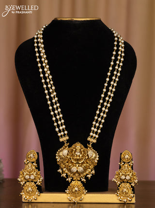 Pearl haaram lakshmi pendant with cz stones in pearl & golden beads hangings