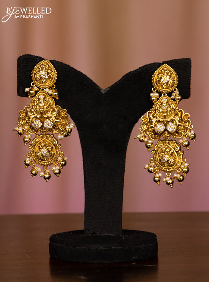 Pearl haaram lakshmi pendant with cz stones in pearl & golden beads hangings