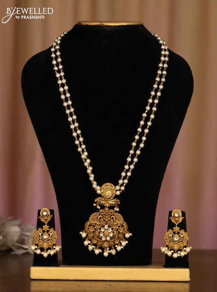 Pearl haaram floral design with kundan stones and pearl hangings