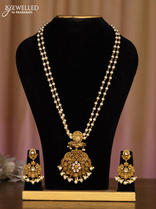 Pearl haaram floral design with kundan stones and pearl hangings