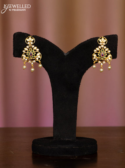 Pearl haaram peacock design with kemp and cz stones and pearl hangings