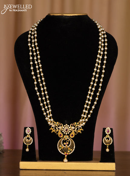 Pearl haaram floral design with kemp and cz stones