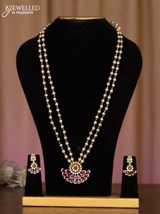Pearl haaram with kemp and cz stones pendant