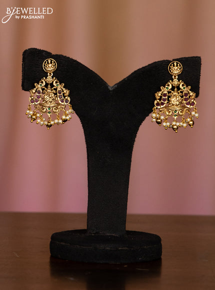 Pearl haaram lakshmi pendant with kemp stones in pearl & golden beads hangings