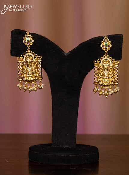 Pearl haaram lakshmi pendant with kemp stones in pearl & golden beads hangings