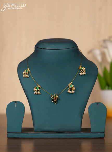 Invisible chain with kemp stones and pearl hangings without earrings