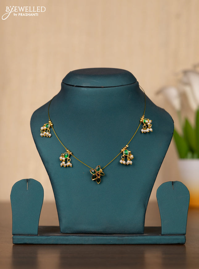 Invisible chain with kemp stones and pearl hangings without earrings
