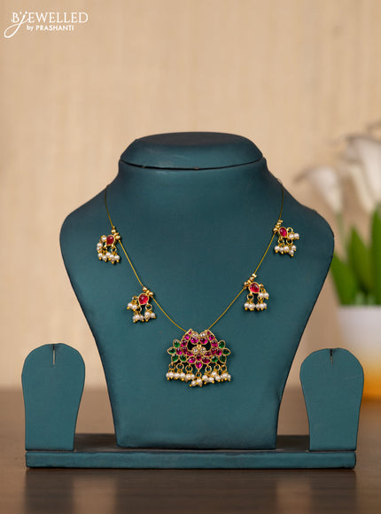 Invisible chain with kemp jadau kundan stones and pearl hangings without earrings