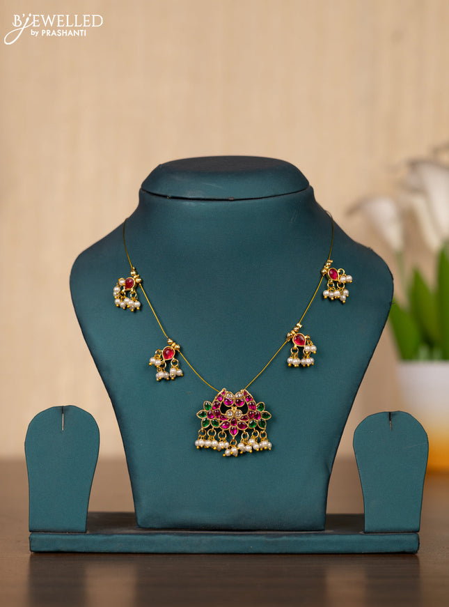 Invisible chain with kemp jadau kundan stones and pearl hangings without earrings