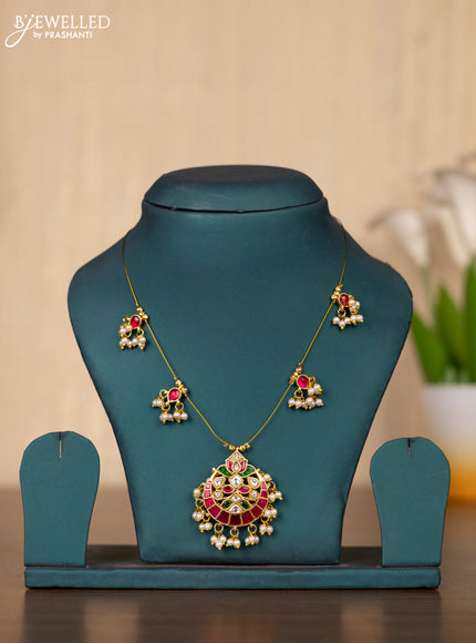 Invisible chain chandbali design with kemp jadau kundan stones and pearl hangings without earrings