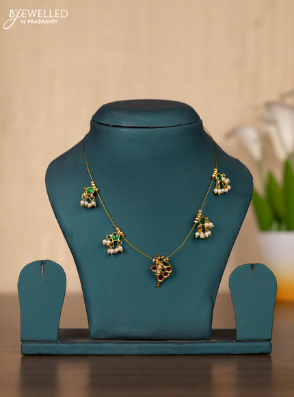Invisible chain peacock design with kemp and kundan stones and pearl hangings without earrings