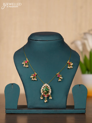 Invisible chain peacock design with kemp jadau and kundan stones in pearl hangings without earrings