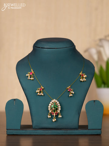 Invisible chain peacock design with kemp jadau and kundan stones in pearl hangings without earrings