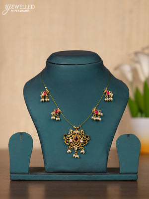 Invisible chain peacock design with kemp and kundan stones and pearl hangings without earrings