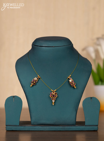 Invisible chain with pink kemp and kundan stones without earrings