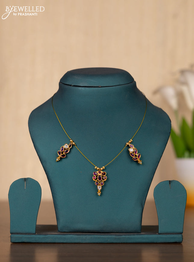 Invisible chain with pink kemp and kundan stones without earrings
