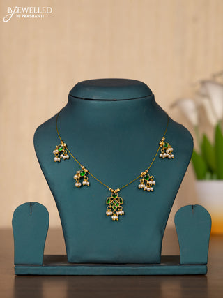 Invisible chain with green kemp jadau stones in pearl hangings without earrings
