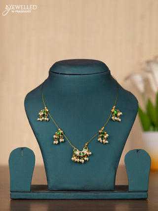 Invisible chain with green kemp jadau and kundan stones in pearl hangings without earrings