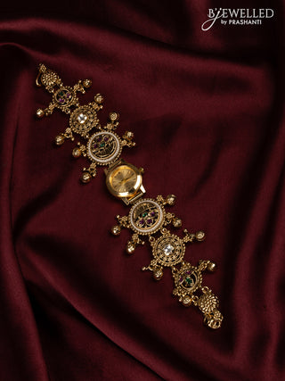 Watches with kemp and kundan stones and golden beads hangings
