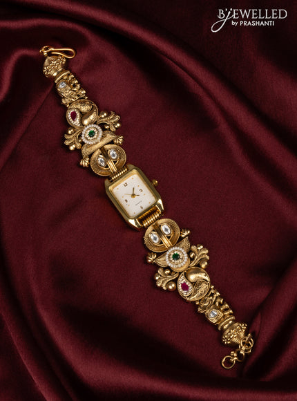 Watches with kemp and kundan stones and golden beads hangings