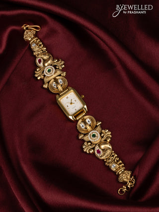 Watches with kemp and kundan stones and golden beads hangings