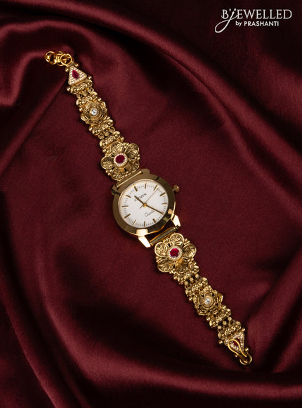 Watches with pink jadau and kundan cz stones