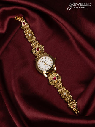 Watches with pink jadau and kundan cz stones