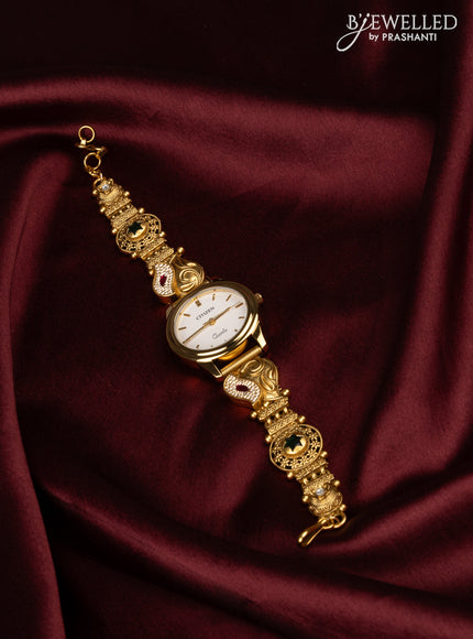 Watches with kemp and kundan cz stones in golden beads hangings