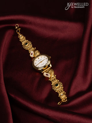 Watches with kemp and kundan cz stones in golden beads hangings