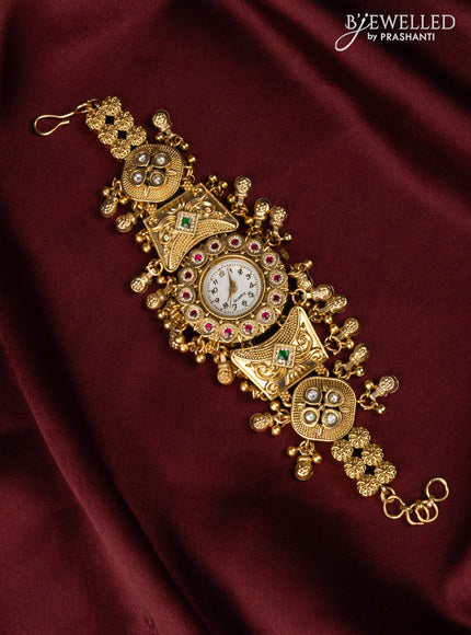 Watches with kemp jadau and kundan cz stones in golden beads hangings