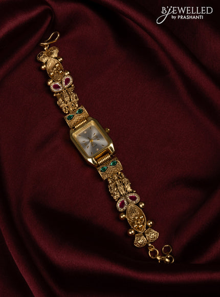 Watches with kemp jadau and cz stones in golden beads hangings