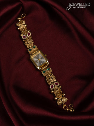 Watches with kemp jadau and cz stones in golden beads hangings