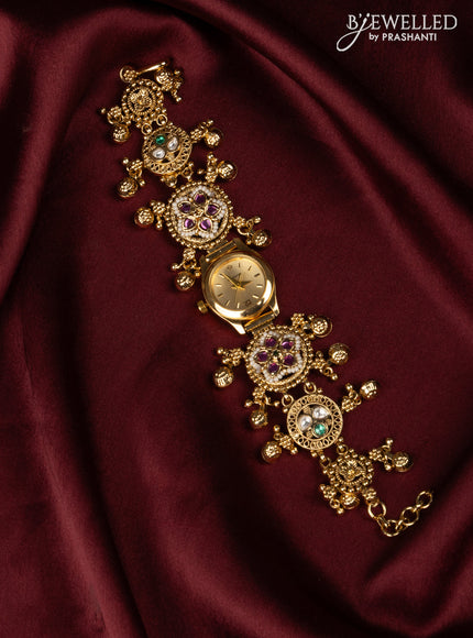 Watches with kemp and kundan stones in golden beads hangings