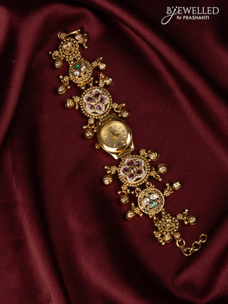 Watches with kemp and kundan stones in golden beads hangings
