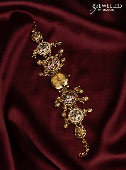 Watches with kemp and kundan stones in golden beads hangings