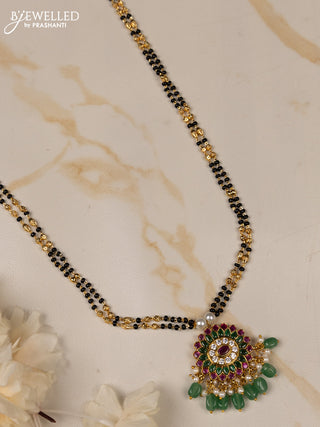 Mangalsutra double layer with kemp and cz stones in pearl & mint green beads hangings