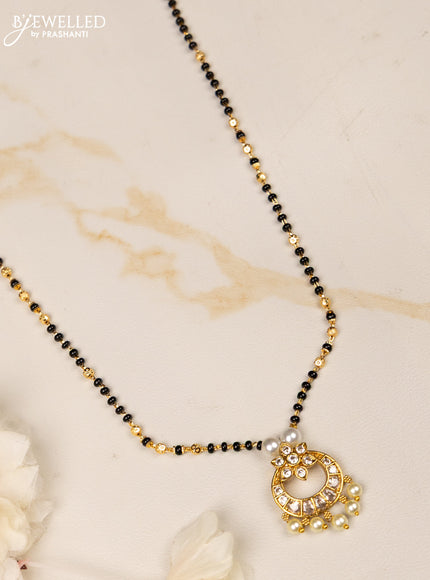Mangalsutra chandbali pendant with cz stones in pearl hangings