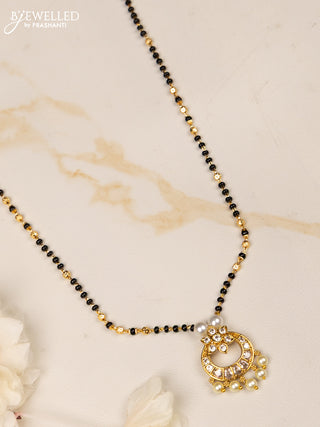 Mangalsutra chandbali pendant with cz stones in pearl hangings