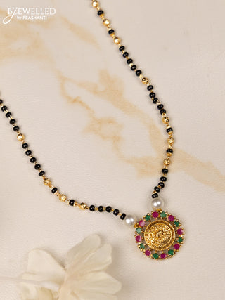 Mangalsutra with lakshmi pendant and kemp stones