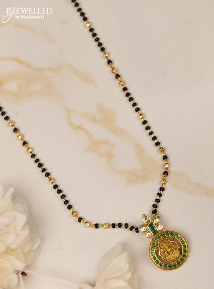 Mangalsutra with lakshmi pendant and emerald & cz stones